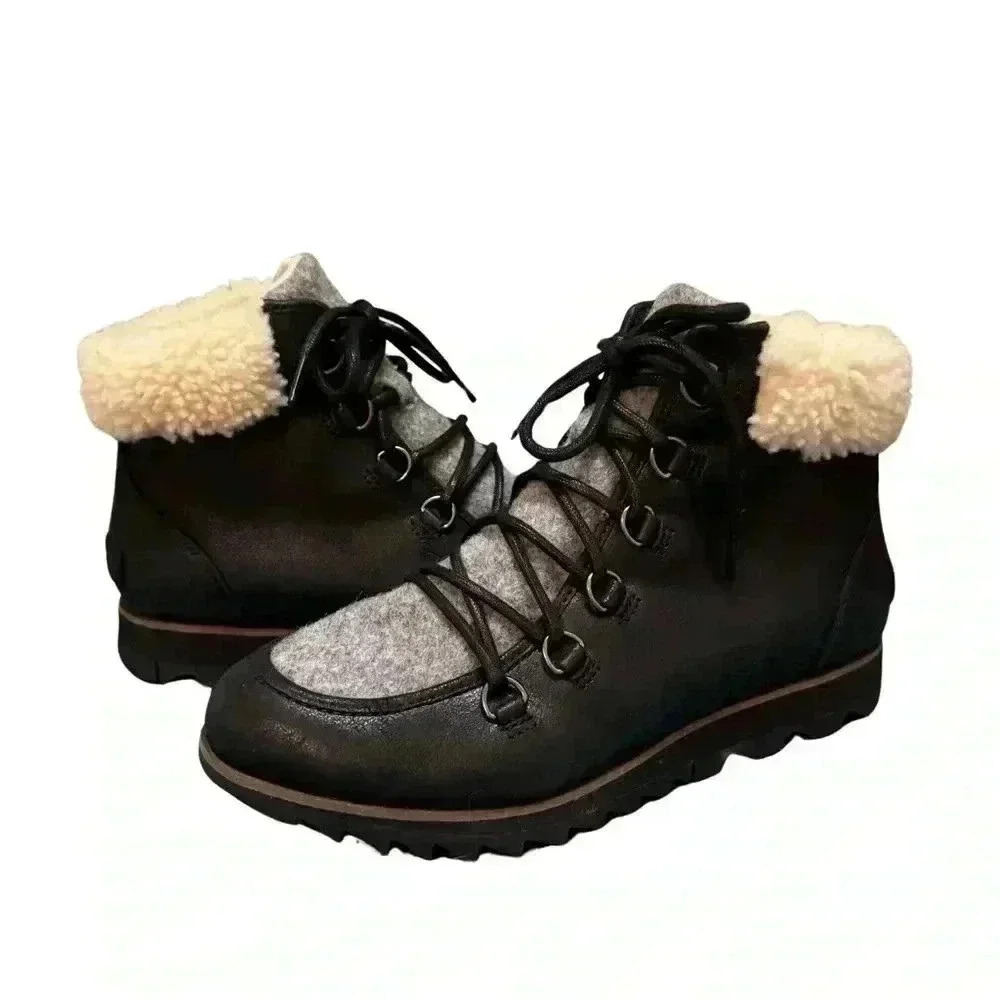Sorel Women's Harlow Cozy Lace Up Booties Black Gray 7.5 hiking leather winter - Picture 4 of 14